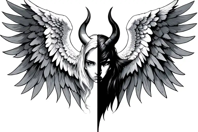 Half Angel Half Devil Wings With Aroman Numerals 1998 With Aries