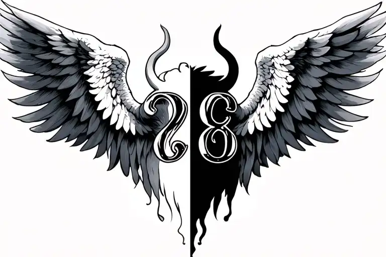 Half Angel Half Devil Wings With Aroman Numerals 1998 With Aries