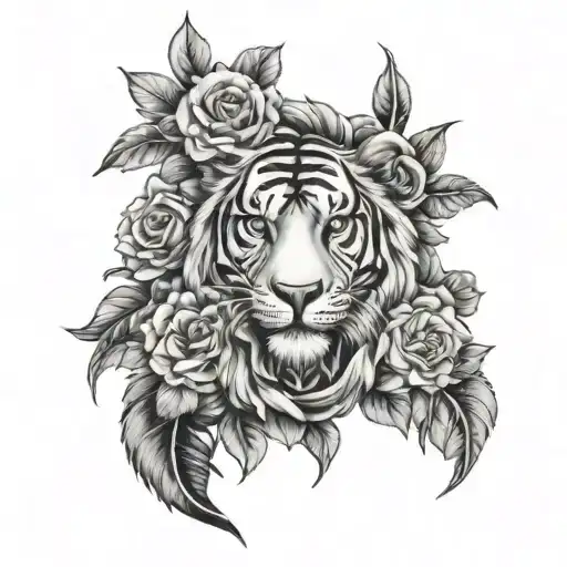 Skull And Lion And Tiger Roses