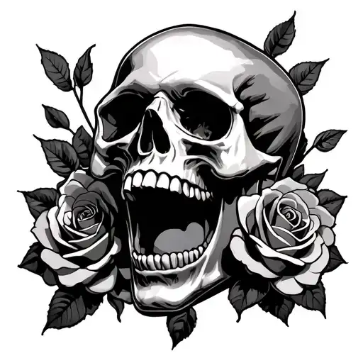 Screaming Skull With Roses Surrounding