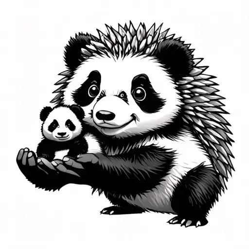 Hedgehog Holds A Toy Panda In His Hands
