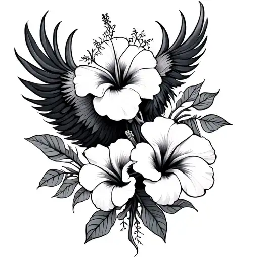 Hibiscus Flowers And Phoenix
