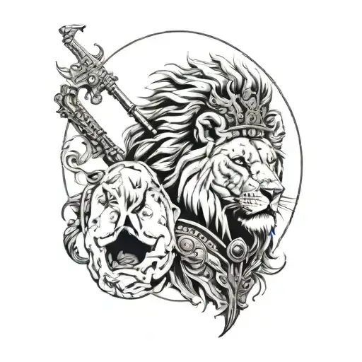 Lion With Soldier In Front Of Lion