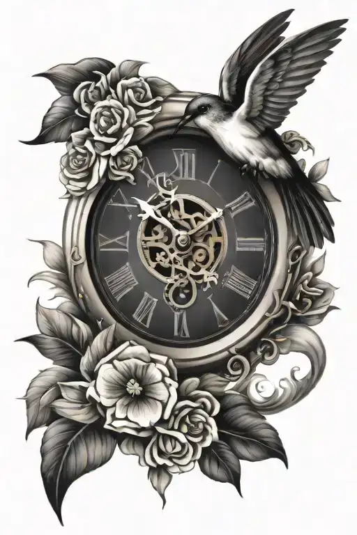 Roman Clock And Hummingbird