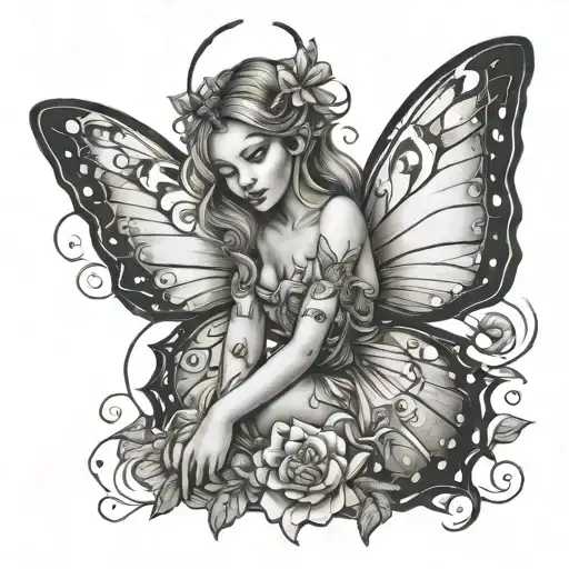 Fairy Butterfly Fine Line Art