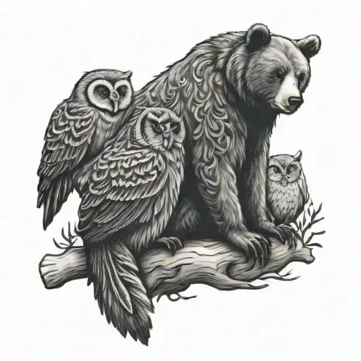 Bear And Owl Sitting