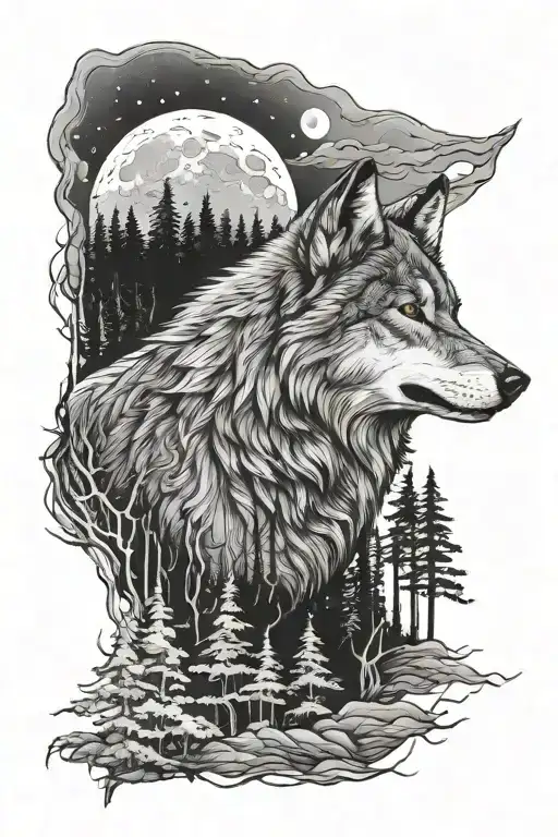 Wolf Howling At The Moon Forest Sleeve