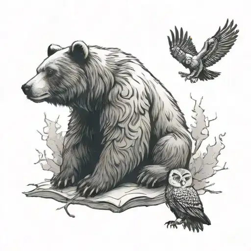 Bear And Owl Sitting Together