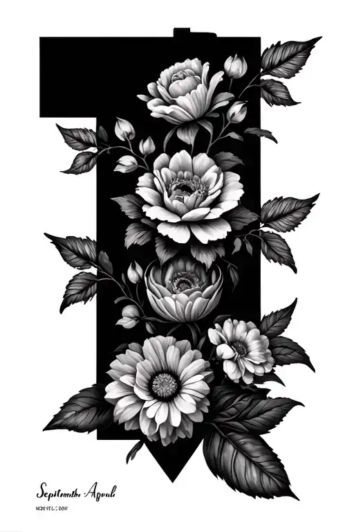 Grover Famliy Tattoo Design With 7 Hidden Birthday Mounts Flowers Of August September April