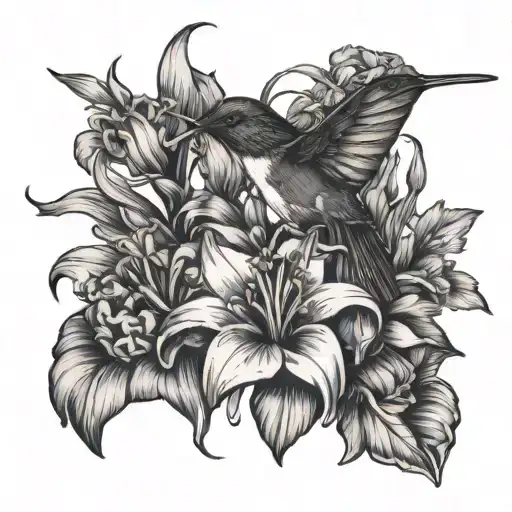 Hummingbird With Aster Flower Gladiolus Flower Violet Flower Narcissus Flower Forget Me Not Flowers