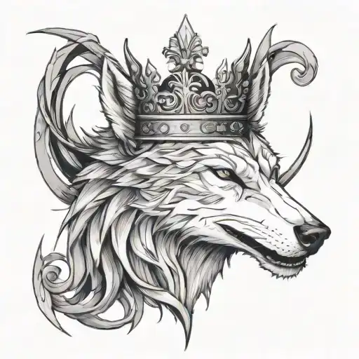 White Wolf With Black Crown Made Of Swords