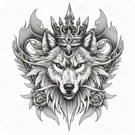 Wolf With Crown Made Of Swords 7 Swords Around The Crown Wolf Looking Strait