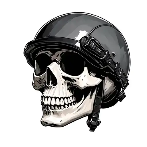 Skull With Helmet And Black Goggles