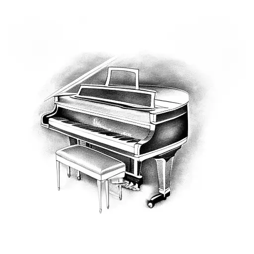 A Black And Grey Tattoo Of A Grand Piano With Musical Staffs Wrapping Around It