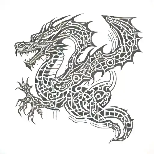 An Abstract Design Of A Dragon Made Up Of Binary Code And Circuit Patterns