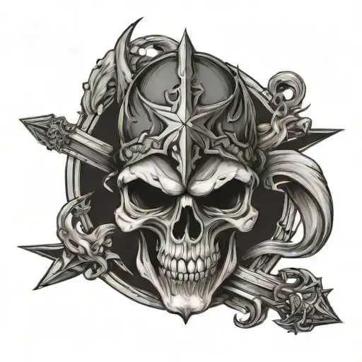 Skull With An Demononic Star With Sword Going Through The Top