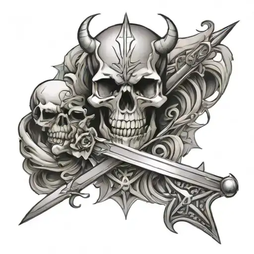 Skull With An Demononic Star With Sword Going Thr Symbol