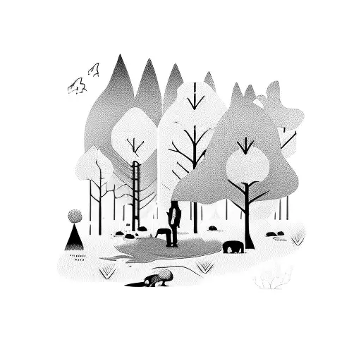 A Crime Scene Investigator Silhouette Surrounded By A Forest And Wildlife