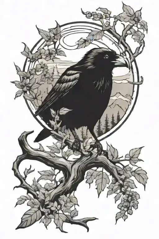 Crow And Forest Scene