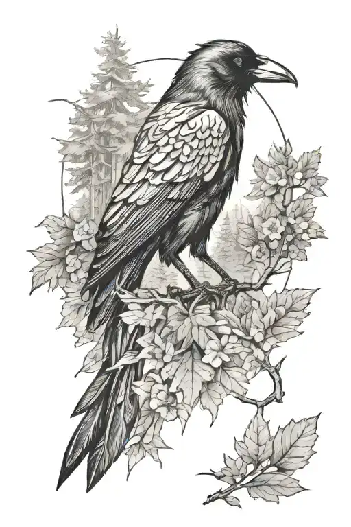 Crow And Forest Scene