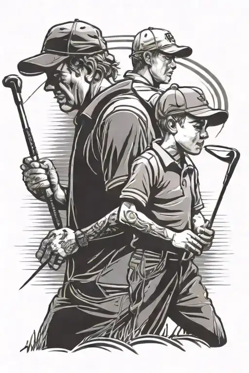 Father And Son Golfing Wearing A Hat