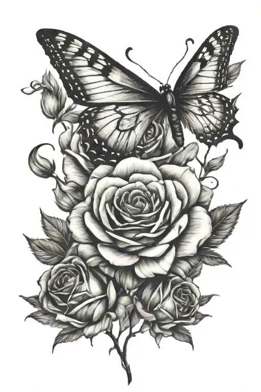 Rose And Butterflies