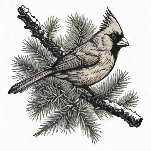 Cardinal Bird Perched On A Blue Spruce Tree Branch