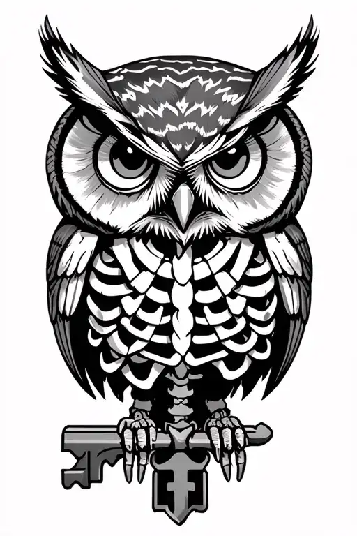 Owl Perched On A Skeleton Key Design