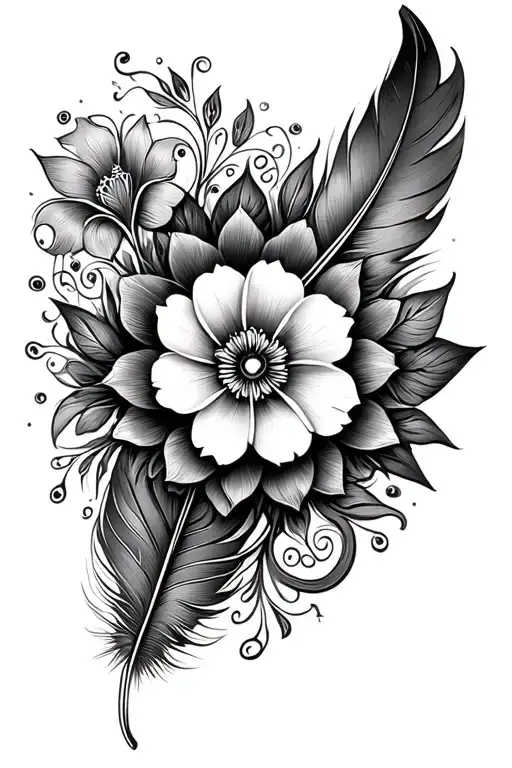 Feather And Mandala And Flower And Filigree