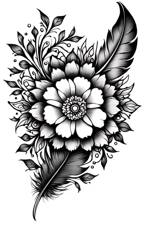 Feather And Mandala And Flower And Filigree