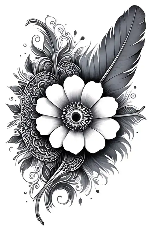 Feather And Mandala And Flower And Filigree