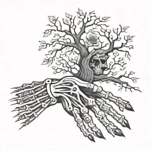 Skeleton Hand On The Hand Connecting Into The Roots Up The Arms Of The Poison Tree