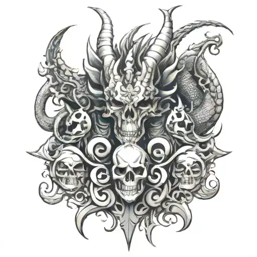 Dragon And Skulls