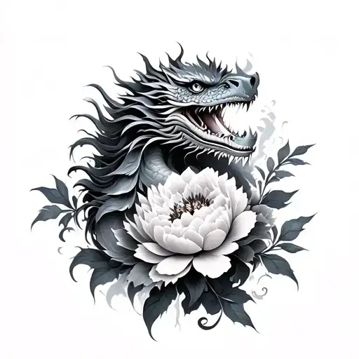 Dragon And Peonies With Flowers