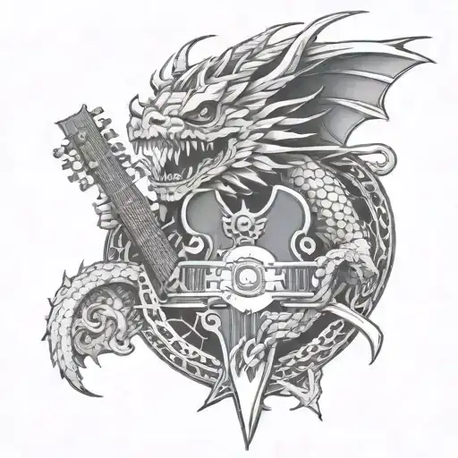 Dragon Holding 5 5-String Bass Guitar Made And A Skull