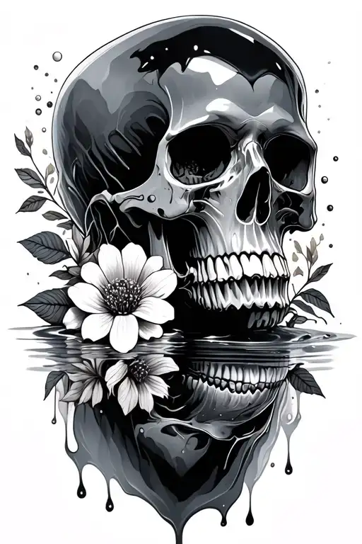 Melted Skull And Flowers In Water Darken Everything
