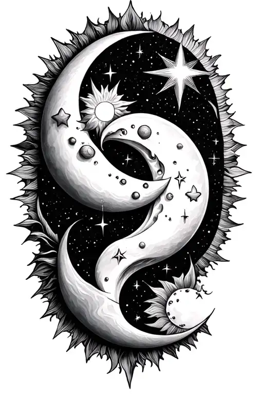 Sun Stars Moon Merging Together