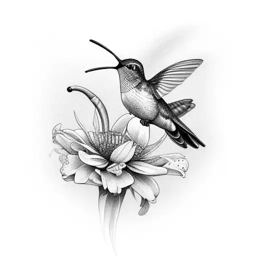 An Intricately Detailed Hummingbird Sipping Nectar From A Delicate Flower