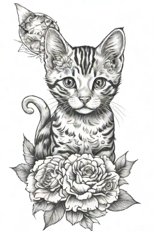 Kitten With Galaxy One Eye In Background Peonies