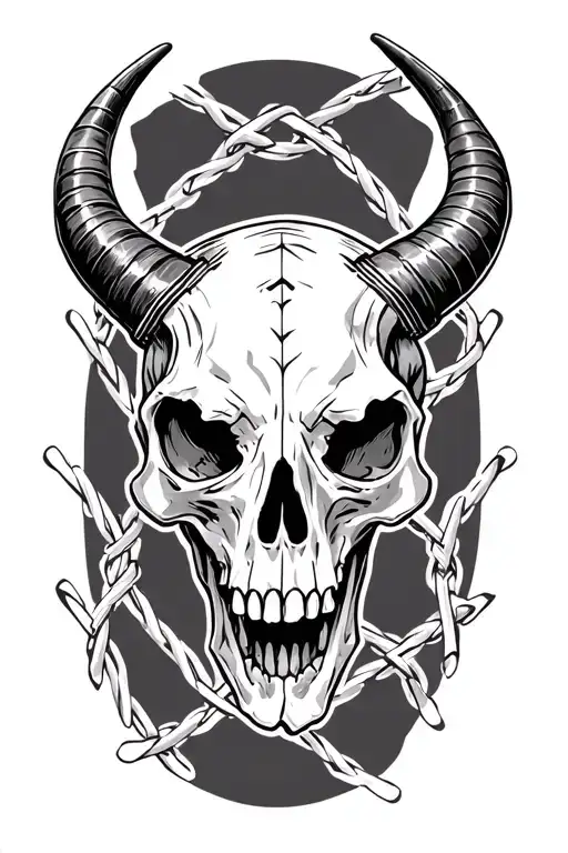 Long Horn Skull Card Barb Wire