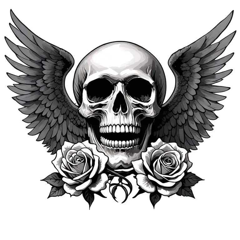 Skull And Roses And Wings Spread Wide
