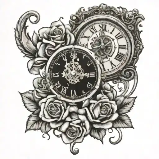 Time Heals All Wounds With Roses And A Clock With Roman Numerals And Ouroboros