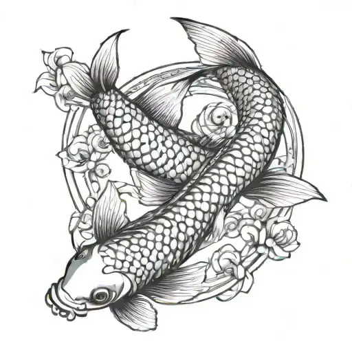 One Koi Fish - Fibonacci Sequence Spiral Incorporated Within Koi Fish Body