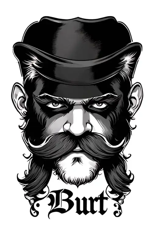 Moustache Tattoo With The Name Burt