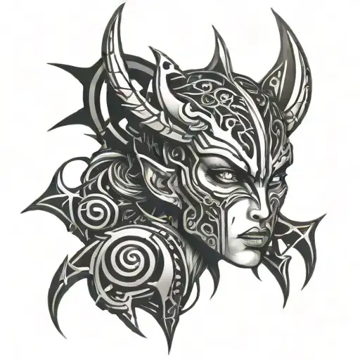 Cyber Tribal Style Tattoo With Elements Of Resident Evil And Succubus Minimalist
