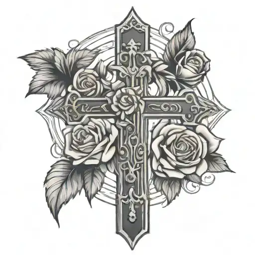 Christian Cross With Roses