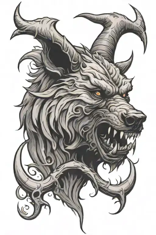 Demon Bear Head With Horns And Angry