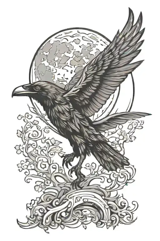 Moon Above A Raven Coming Out Of Wolf