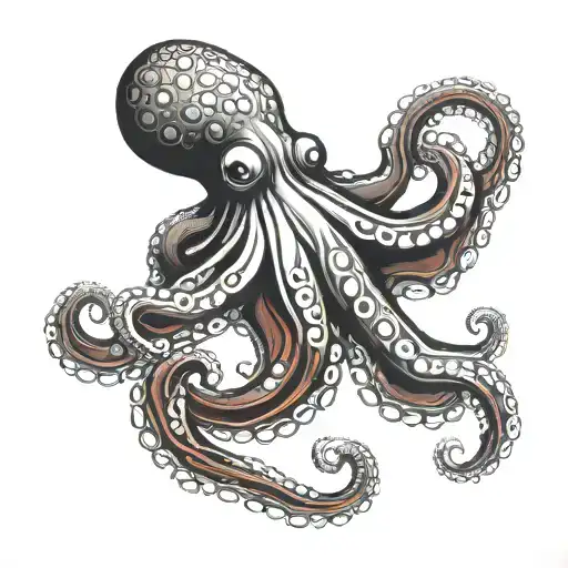 Dark Black Octopus With Red Outline