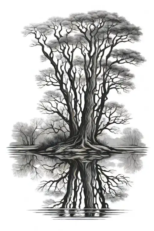 Tree Mirroring In A Lake The Reflex Is A Tree With No Leaf